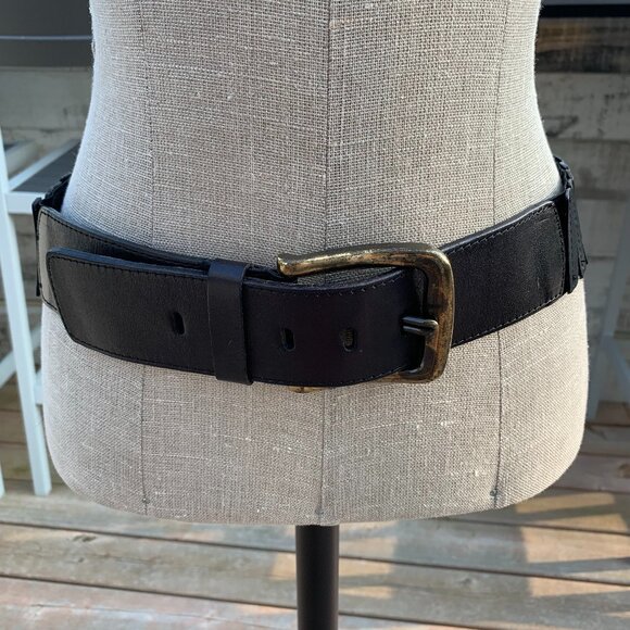 Elise M Black Panel Leather Stretchy Elastic Wide Cinch Waist Belt - Picture 1 of 13